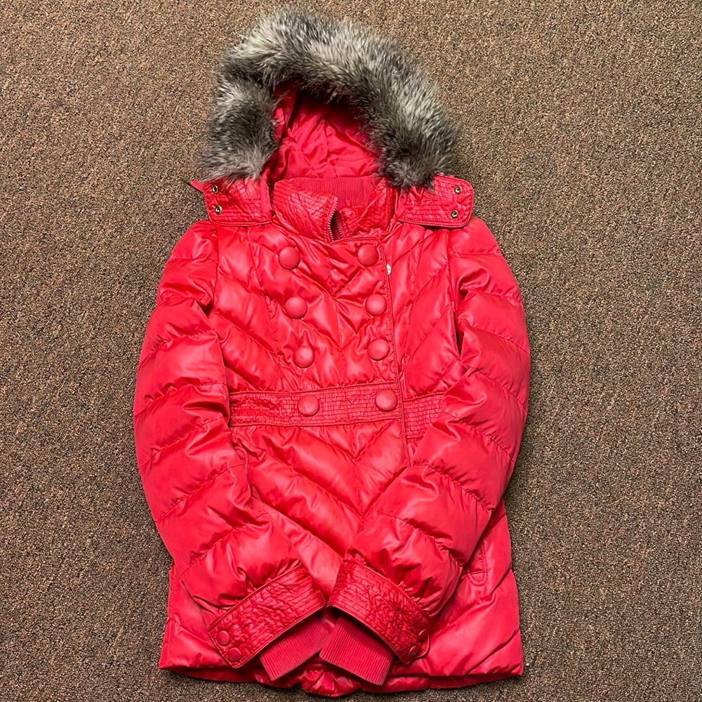 Red juicy fur hood winter coat